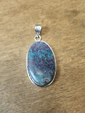 Sterling Silver Ruby Zoisite Oval Pendant - Green & Purple